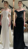 Elegant Sheath Off The Shoulder Long Prom Dresses Formal Summer Wedding Guest Dresses Wedding Guest Outfits HZ1214