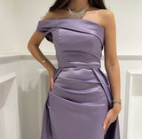 Pretty Mermaid One Shoulder Lilac Satin Party Dresses Formal Summer Wedding Guest Dresses Wedding Guest Outfits HZ1214