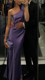 Gorgeous Mermaid One Shoulder Grape Satin Prom Dresses Formal Summer Wedding Guest Dresses Wedding Guest Outfits HZ1214