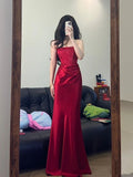 Elegant Sheath Strapless Red Satin Prom Dresses Formal Summer Wedding Guest Dresses Wedding Guest Outfits HZ1214