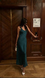 Simple A line Square Teal Satin Evening Dresses Formal Summer Wedding Guest Dresses Wedding Guest Outfits HZ1214