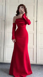 Sexy Mermaid Strapless Sleeveless Red Satin Prom Dresses With Gloves Formal Summer Wedding Guest Dresses Wedding Guest Outfits HZ1214