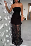 Pretty A line Strapless Black Night Dinner Evening Dresses Formal Summer Wedding Guest Dresses Wedding Guest Outfits HZ1214