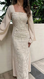 Classy Sheath Square Neck Long Prom Dresses Formal Summer Wedding Guest Dresses Wedding Guest Outfit HZ1214