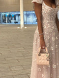 Classy A line Square Neck Long Pink Prom Dresses Formal Summer Wedding Guest Dresses Wedding Guest Outfit HZ1214
