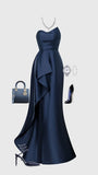 Elegant Mermaid Sweetheart Navy Blue Satin Prom Dresses Formal Summer Wedding Guest Dress Wedding Guest Outfits HZ1214