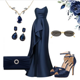 Elegant Mermaid Sweetheart Navy Blue Satin Prom Dresses Formal Summer Wedding Guest Dress Wedding Guest Outfits HZ1214
