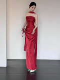 Gorgeous Sheath Strapless Burgundy Satin Prom Dresses Formal Summer Wedding Guest Dresses Wedding Guest Outfits With Scarf HZ1214