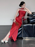 Gorgeous Sheath Strapless Burgundy Satin Prom Dresses Formal Summer Wedding Guest Dresses Wedding Guest Outfits With Scarf HZ1214