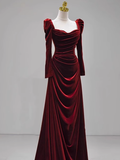 Classy Mermaid Sweetheart Burgundy Velvet Long Prom Dresses Summer Wedding Guest Dresses Wedding Guest Outfits HZ1214