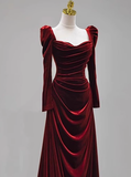 Classy Mermaid Sweetheart Burgundy Velvet Long Prom Dresses Summer Wedding Guest Dresses Wedding Guest Outfits HZ1214