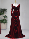 Classy Mermaid Sweetheart Burgundy Velvet Long Prom Dresses Summer Wedding Guest Dresses Wedding Guest Outfits HZ1214