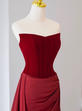 Gorgeous Sheath Strapless Satin Prom Dresses Formal Summer Wedding Guest Dresses Wedding Guest Outfits With Scarf HZ1214
