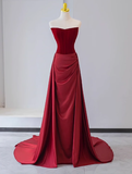 Gorgeous Sheath Strapless Satin Prom Dresses Formal Summer Wedding Guest Dresses Wedding Guest Outfits With Scarf HZ1214