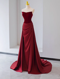 Gorgeous Sheath Strapless Satin Prom Dresses Formal Summer Wedding Guest Dresses Wedding Guest Outfits With Scarf HZ1214