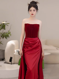 Gorgeous Sheath Strapless Satin Prom Dresses Formal Summer Wedding Guest Dresses Wedding Guest Outfits With Scarf HZ1214