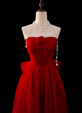 Gorgeous Ball Gown Strapless Red Prom Dresses Formal Summer Wedding Guest Dresses Wedding Guest Outfits With Scarf HZ1214