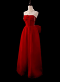 Gorgeous Ball Gown Strapless Red Prom Dresses Formal Summer Wedding Guest Dresses Wedding Guest Outfits With Scarf HZ1214