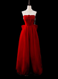 Gorgeous Ball Gown Strapless Red Prom Dresses Formal Summer Wedding Guest Dresses Wedding Guest Outfits With Scarf HZ1214