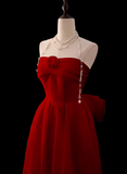 Gorgeous Ball Gown Strapless Red Prom Dresses Formal Summer Wedding Guest Dresses Wedding Guest Outfits With Scarf HZ1214