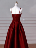 Classy A line Spaghetti Straps Sleeveless Satin Prom Dresses Red Summer Wedding Guest Dresses Wedding Guest Outfits HZ1214