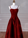 Classy A line Spaghetti Straps Sleeveless Satin Prom Dresses Red Summer Wedding Guest Dresses Wedding Guest Outfits HZ1214