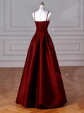 Classy A line Spaghetti Straps Sleeveless Satin Prom Dresses Red Summer Wedding Guest Dresses Wedding Guest Outfits HZ1214
