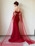 Pretty Mermaid Strapless Burgundy Prom Dresses Formal Summer Wedding Guest Dresses Wedding Guest Outfits HZ1214