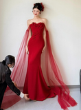 Pretty Mermaid Strapless Burgundy Prom Dresses Formal Summer Wedding Guest Dresses Wedding Guest Outfits HZ1214