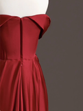 Elegant Sheath Off The Shoulder Red Satin Prom Dresses Formal Summer Wedding Guest Dresses Wedding Guest Outfits HZ1214