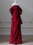 Elegant Mermaid Strapless Burgundy Satin Prom Dresses Formal Summer Wedding Guest Dresses Wedding Guest Outfits HZ1214