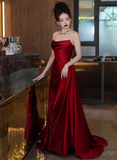 Elegant Sheath Sweetheart Burgundy Satin Prom Dresses Formal Summer Wedding Guest Dresses Wedding Guest Outfits HZ1214