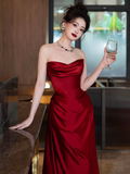 Elegant Sheath Sweetheart Burgundy Satin Prom Dresses Formal Summer Wedding Guest Dresses Wedding Guest Outfits HZ1214