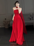 Gorgeous Sheath Strapless Red Chiffon Slit Prom Dresses Formal Summer Wedding Guest Dresses Wedding Guest Outfits HZ1214