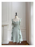 Sexy A line Square Mint Green Satin Short Homecoming Dress Summer Hoco Dresses Cocktail Dress Birthday Outfits HZ1214