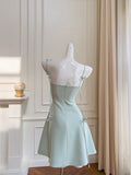 Sexy A line Spaghetti Straps Sage Green Satin Short Homecoming Dress Summer Hoco Dresses Cocktail Dress Birthday Outfits HZ1214