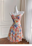Sexy A line Spaghetti Straps Floral Chiffon Short Homecoming Dress Summer Hoco Dresses Cocktail Dress Birthday Outfits HZ1214