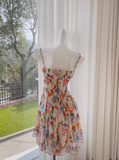 Sexy A line Spaghetti Straps Floral Chiffon Short Homecoming Dress Summer Hoco Dresses Cocktail Dress Birthday Outfits HZ1214
