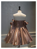 Sexy A line Spaghetti Straps Satin Brown Short Homecoming Dress Summer Hoco Dresses Cocktail Dress Birthday Outfits HZ1214