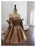 Sexy A line Spaghetti Straps Satin Brown Short Homecoming Dress Summer Hoco Dresses Cocktail Dress Birthday Outfits HZ1214
