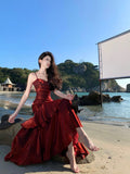 Elegant Mermaid Spaghetti Straps Sleeveless Burgundy Long Evening Dress Prom Dresses HZ1214