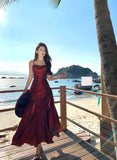 Elegant Mermaid Spaghetti Straps Sleeveless Burgundy Long Evening Dress Prom Dresses HZ1214