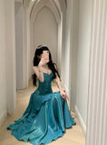 Pretty Mermaid Spaghetti Straps Sleeveless Blue Prom Gown Long Evening Dress Prom Dresses HZ1214