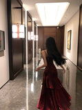 Elegant Mermaid Spaghetti Straps Sleeveless Wine Red Long Evening Dress Prom Dresses HZ1214