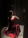 Elegant Mermaid Spaghetti Straps Sleeveless Wine Red Long Evening Dress Prom Dresses HZ1214