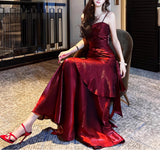 Elegant Mermaid Spaghetti Straps Sleeveless Dark Red Burgundy Long Evening Dress Prom Dresses HZ1214