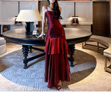 Elegant Mermaid Spaghetti Straps Sleeveless Dark Red Burgundy Long Evening Dress Prom Dresses HZ1214
