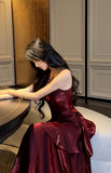 Elegant Mermaid Spaghetti Straps Sleeveless Dark Red Burgundy Long Evening Dress Prom Dresses HZ1214