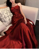 Elegant Mermaid Spaghetti Straps Sleeveless Maroon Prom Gown Long Evening Dress Prom Dresses HZ1214