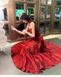 Elegant Mermaid Spaghetti Straps Sleeveless Maroon Prom Gown Long Evening Dress Prom Dresses HZ1214